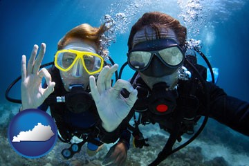 couple enjoying a scuba diving tour - with Kentucky icon
