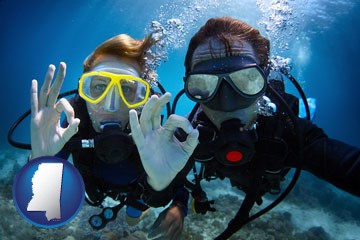 couple enjoying a scuba diving tour - with Mississippi icon